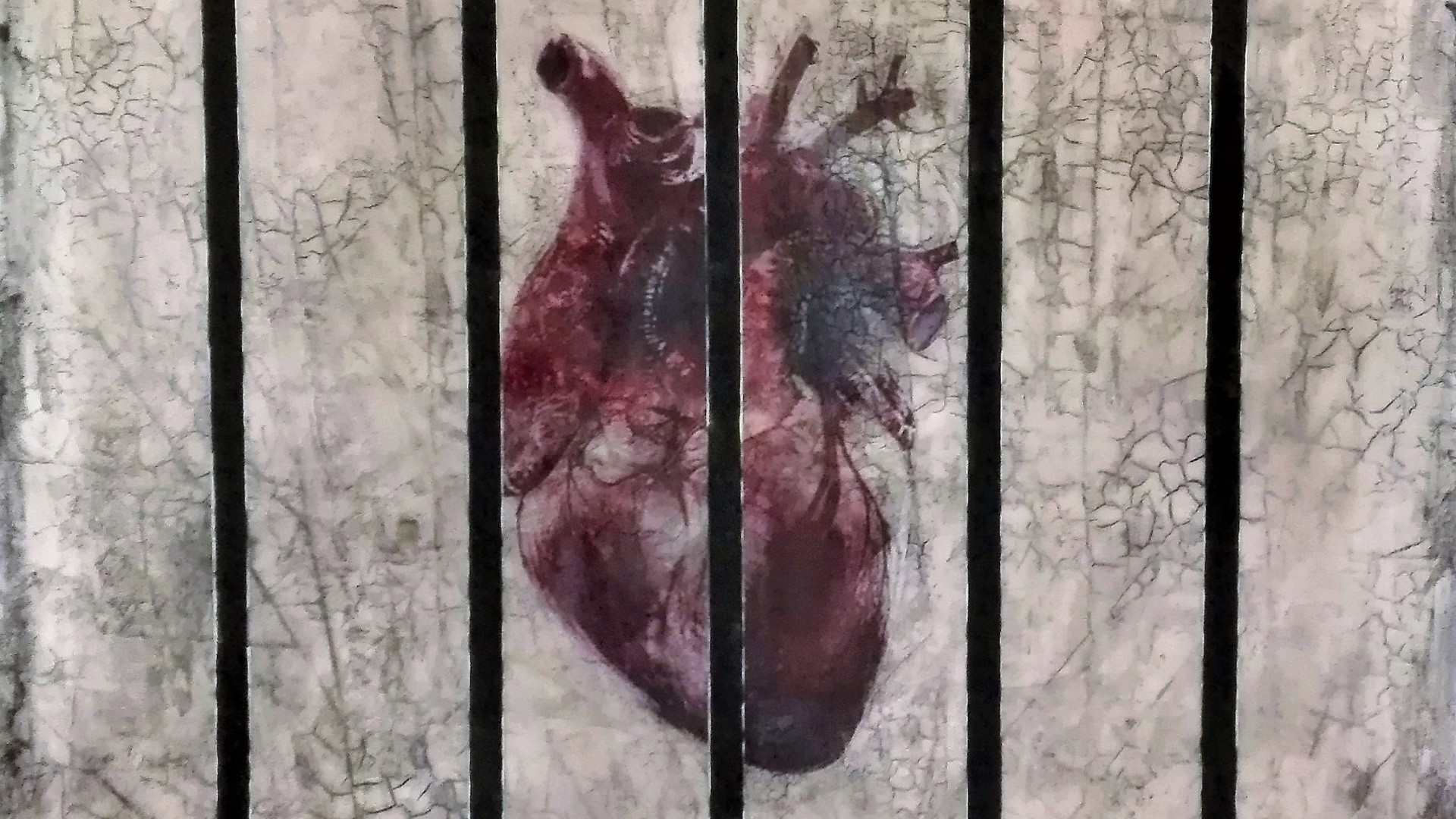 "i am (bird in a cage)" - acryl, papier, kunstharz auf leinwand - 100 x 100 cm