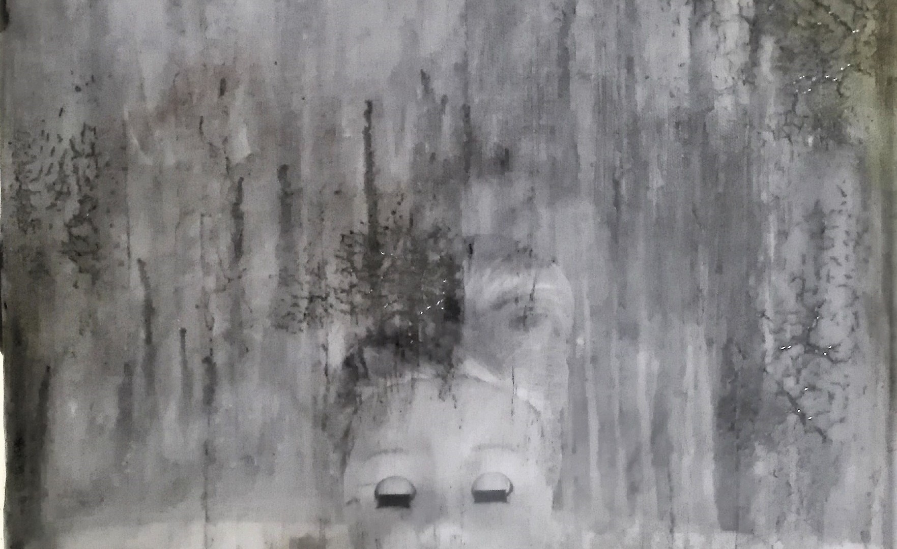 "portrait of a long lost love 1" - acryl, papier, kunstharz auf leinwand - 40 x 40 x 8 cm