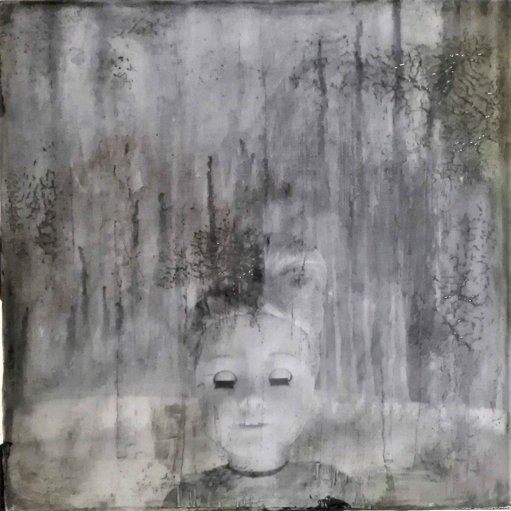 "portrait of a long lost love 1" - acryl, papier, kunstharz auf leinwand - 40 x 40 x 8 cm