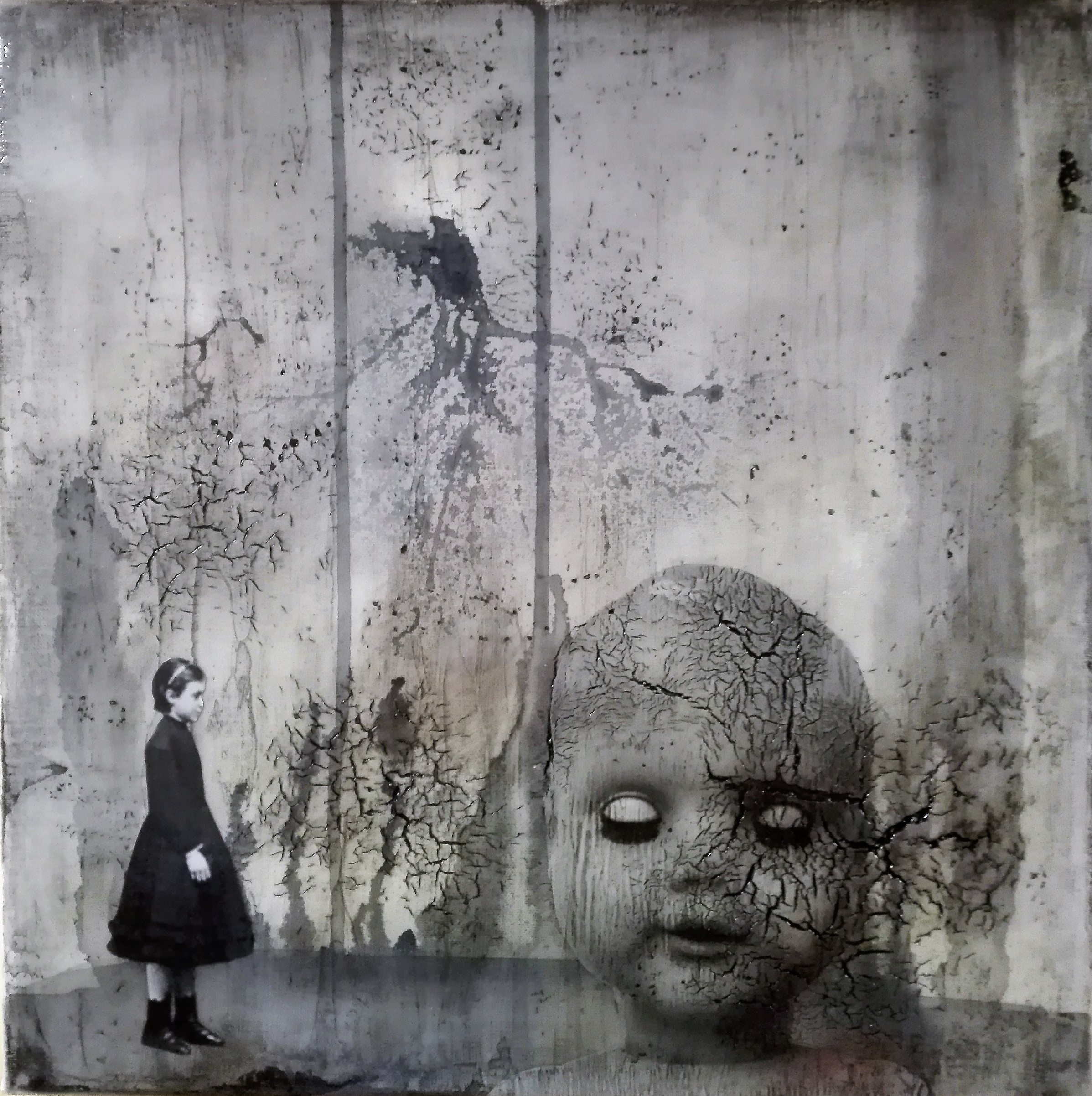 "portrait of a long lost love 4" - acryl, papier, kunstharz auf leinwand - 40 x 40 cm