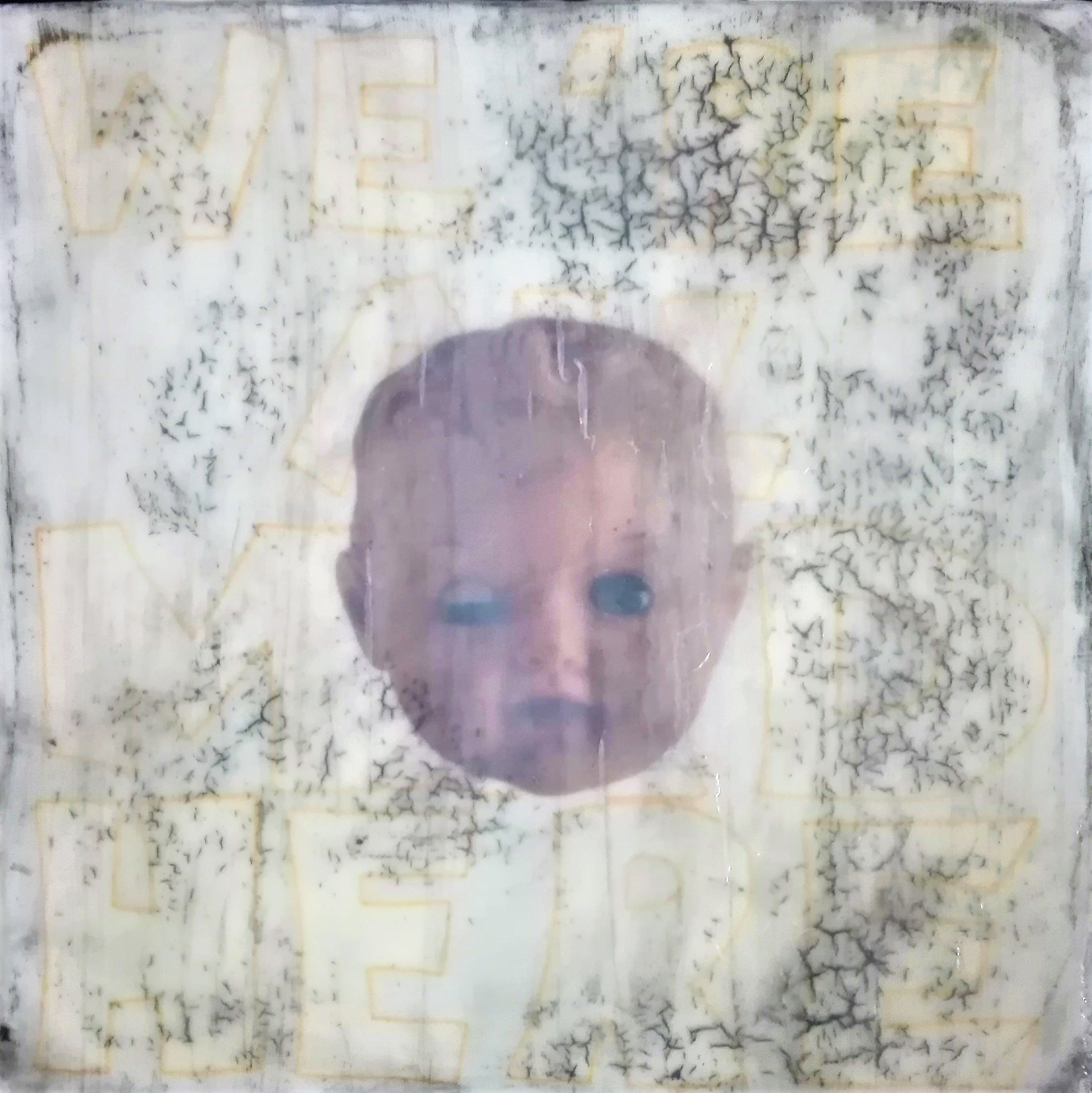 "portrait of a long lost love 3" - acryl, papier, kunstharz auf leinwand - 40 x 40 x 8 cm