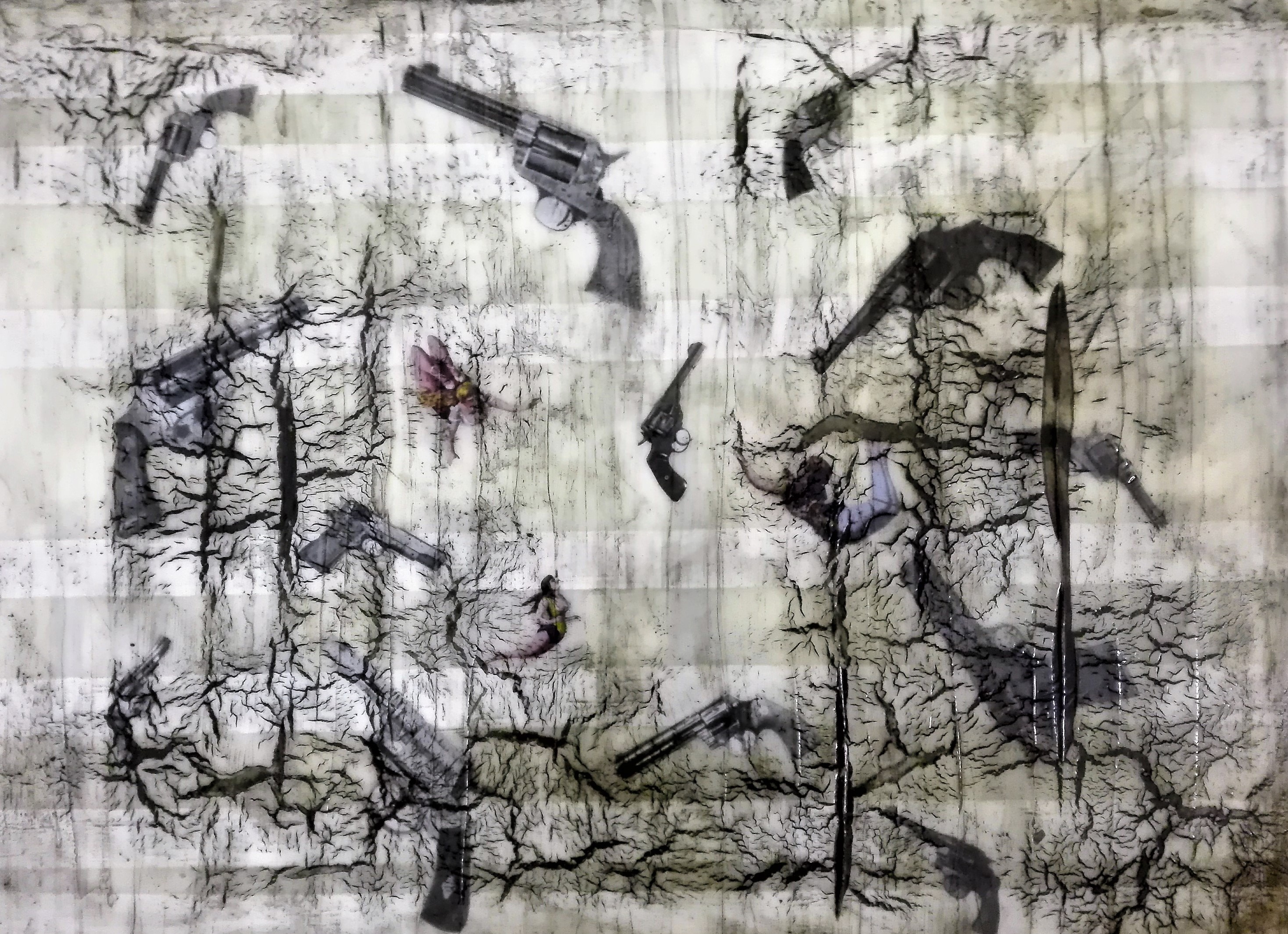 „waiting for the last time“ - acryl, papier, kunstharz auf leinwand - 50 x 70 cm