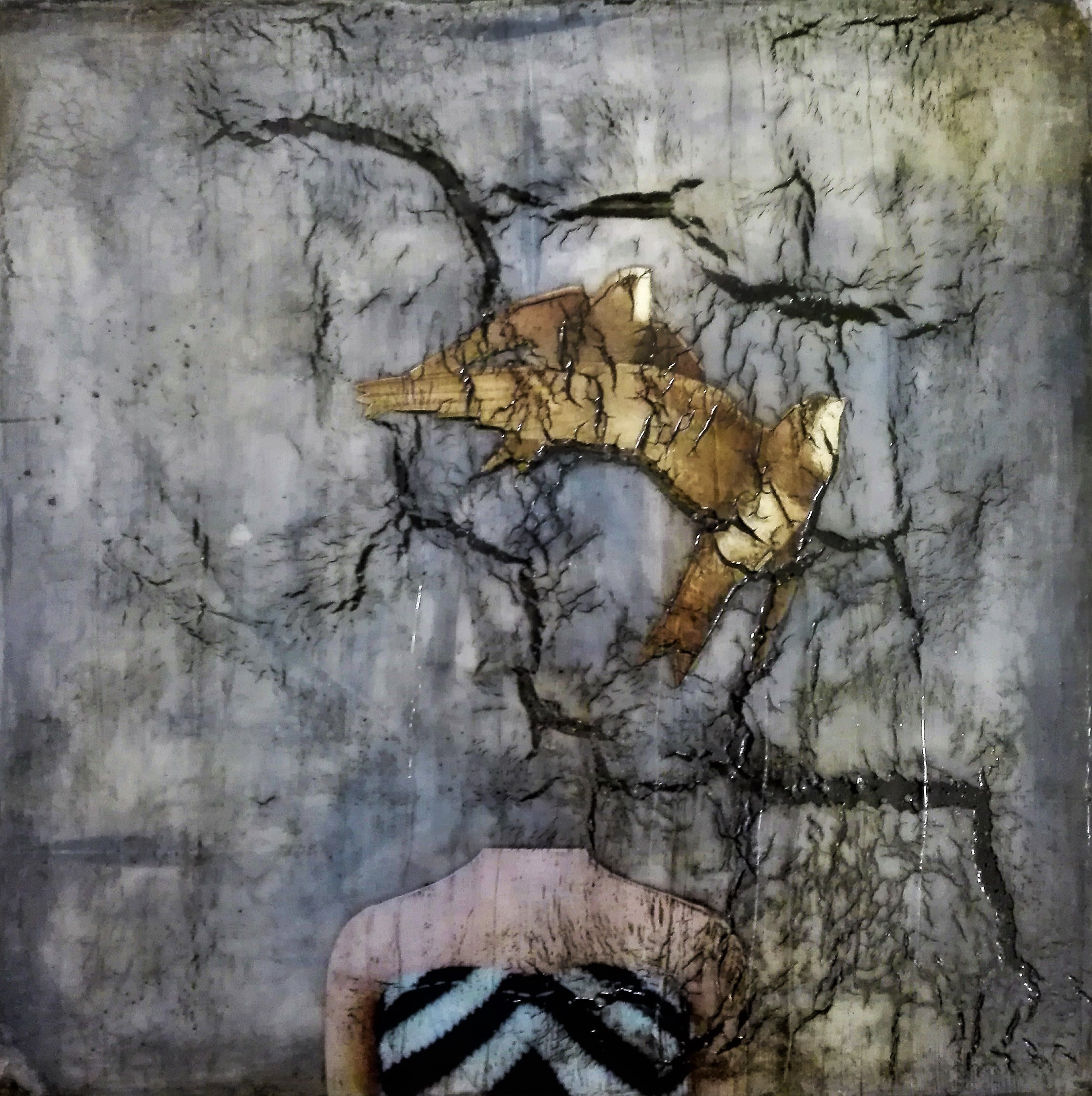 "hope" - acryl, papier, kunstharz auf leinwand - 40 x 40 cm