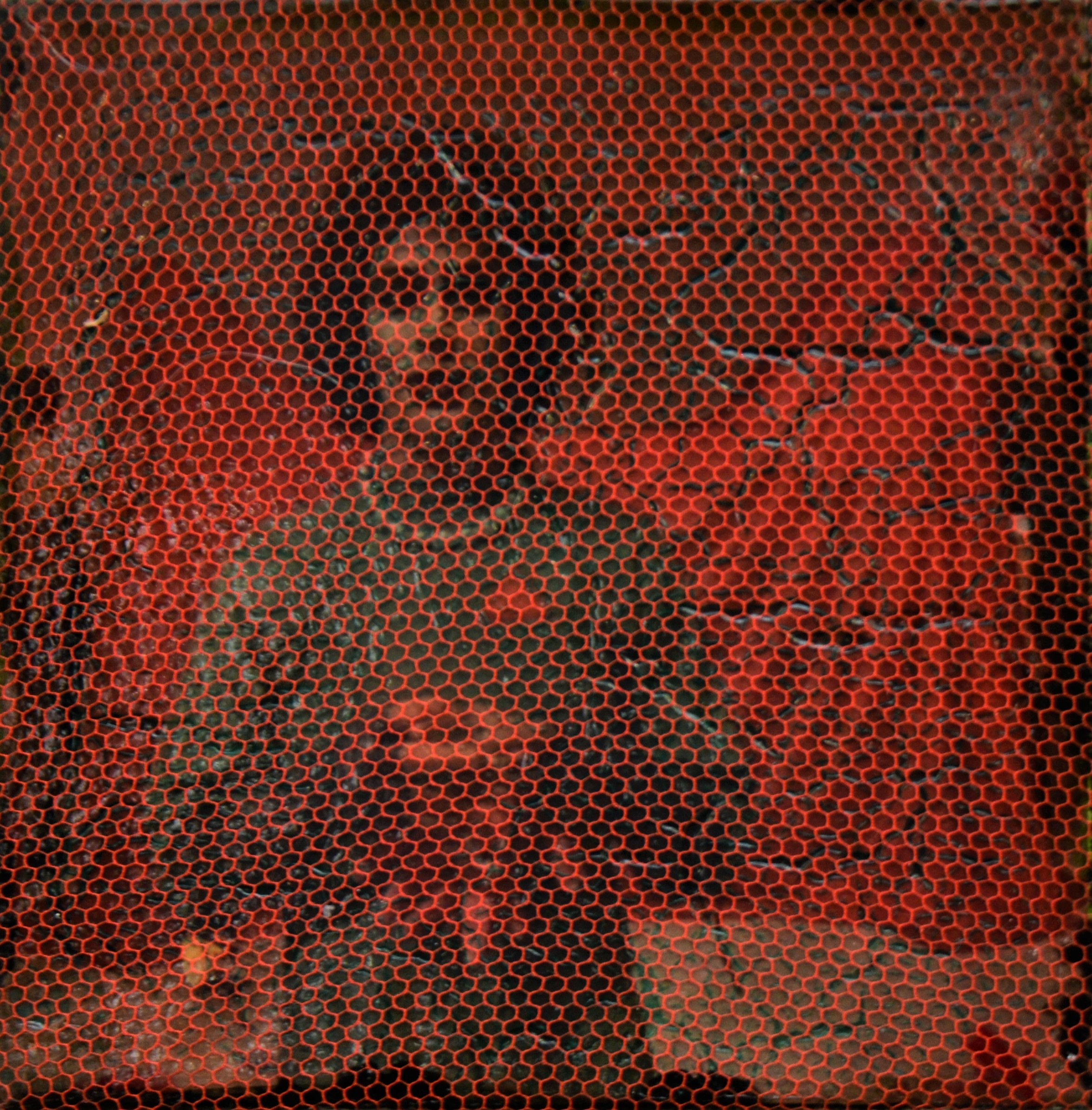 "mr. f.f.", 2016, gewebe, acryl, kunstharz auf leinwand, 10 x 10 x 4 cm
