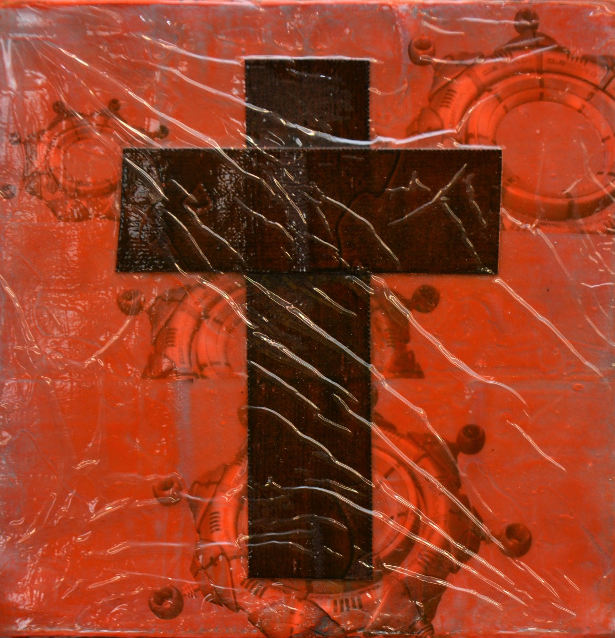 "o.t.", 2015, folie, acryl auf leinwand, 10 x 10 x 4 cm