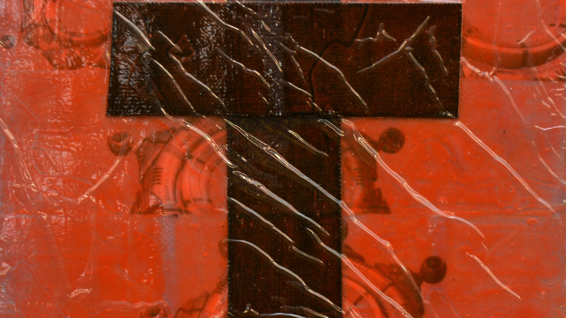 "o.t.", 2015, folie, acryl auf leinwand, 10 x 10 x 4 cm
