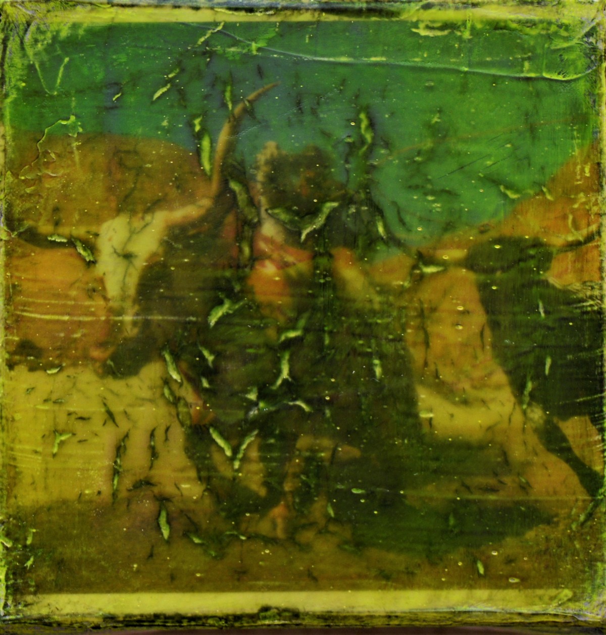 "a cowboy", 2016, acryl, kunstharz auf leinwand, 10 x 10 x 4 cm