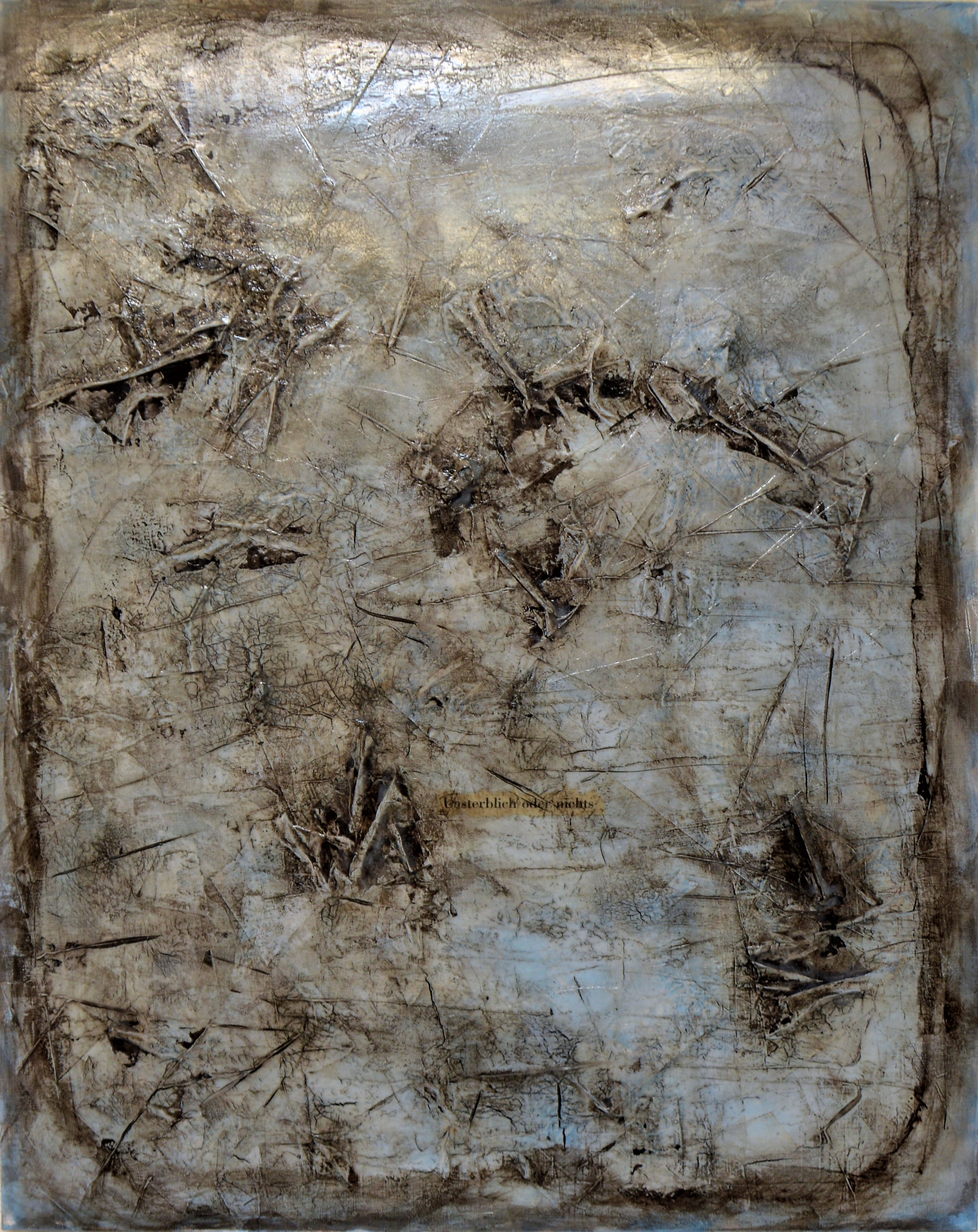 "oder nichts", 2015, acryl, papier, kunstharz auf leinwand, 100 x 80 x 4 cm