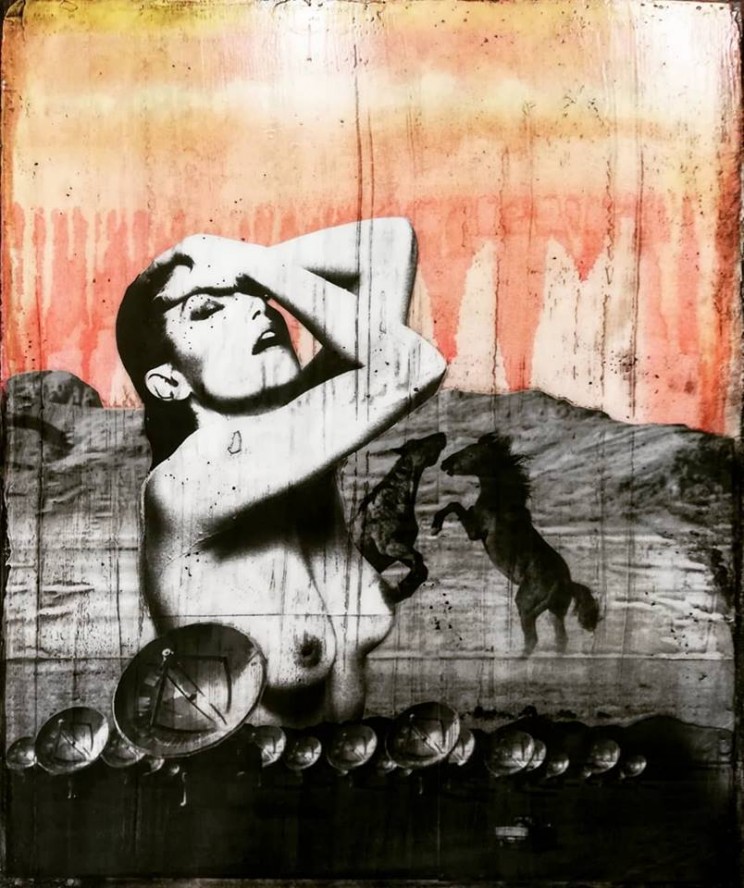 "waves", acryl, papier, kunstharz auf leinwand, 60 x 50 cm