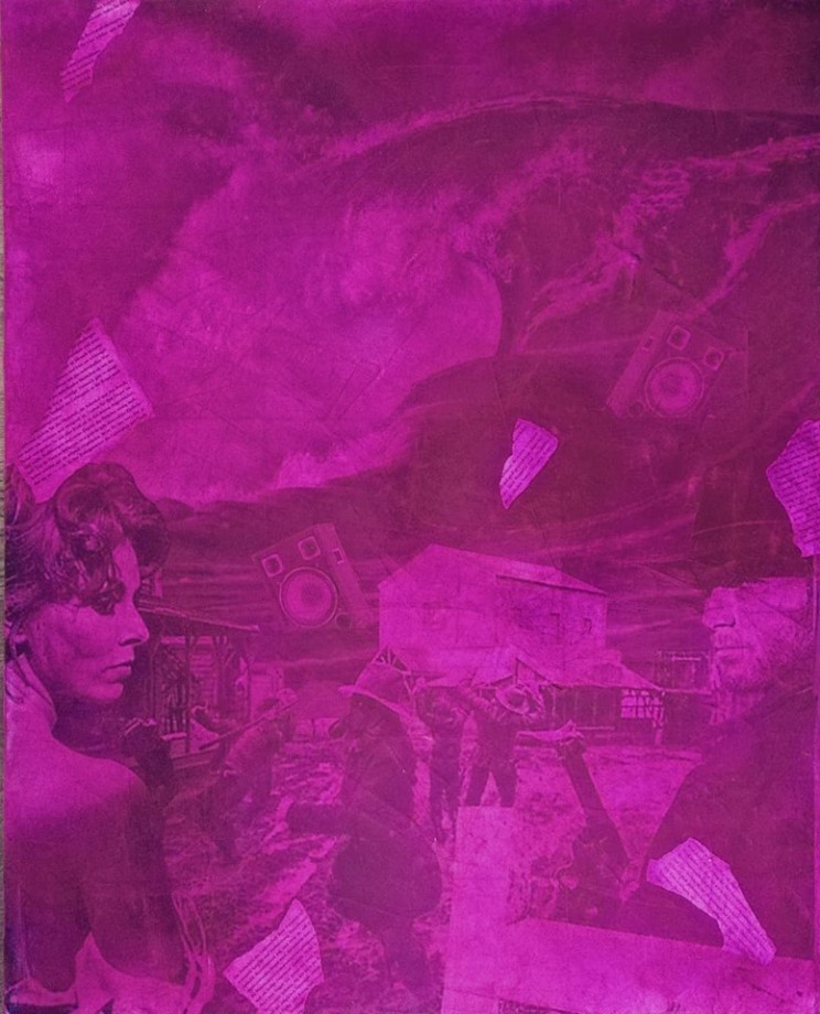 "desert and the sound of the ocean", acryl, papier, kunstharz auf leinwand, 100 x 80 cm